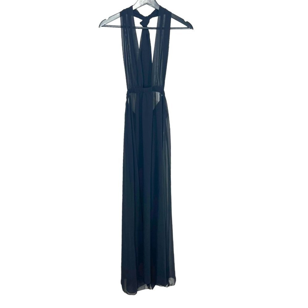 Bluebella Black Sheer Chiffon Halter Full Length Chemise XS